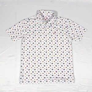 Rhoback NBA Jam White Polo with Red and Black Pattern Basketball WORN